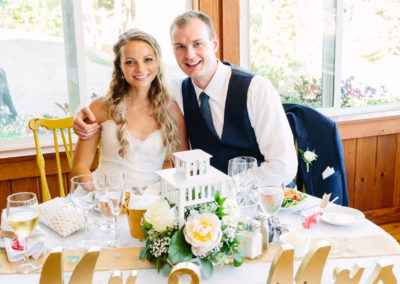 Samantha and Shane Dunn at their wedding reception table.