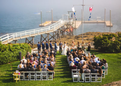 Overhead view of Abby & Peter's outdoor wedding ceremony.