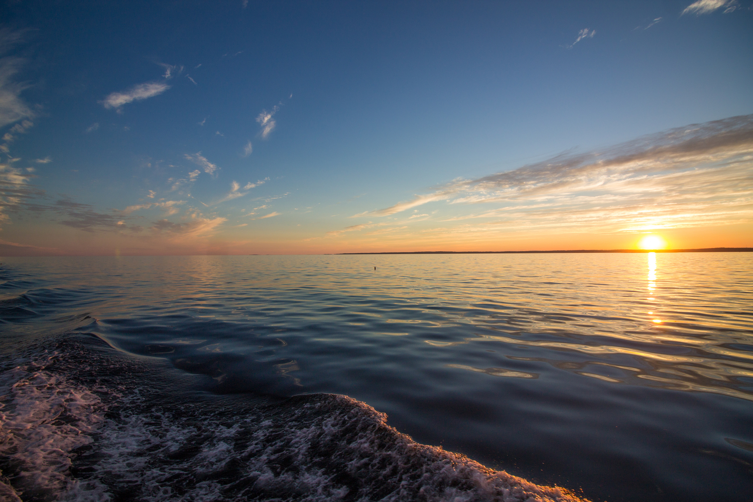 Boothbay Harbor Beach at sunset.