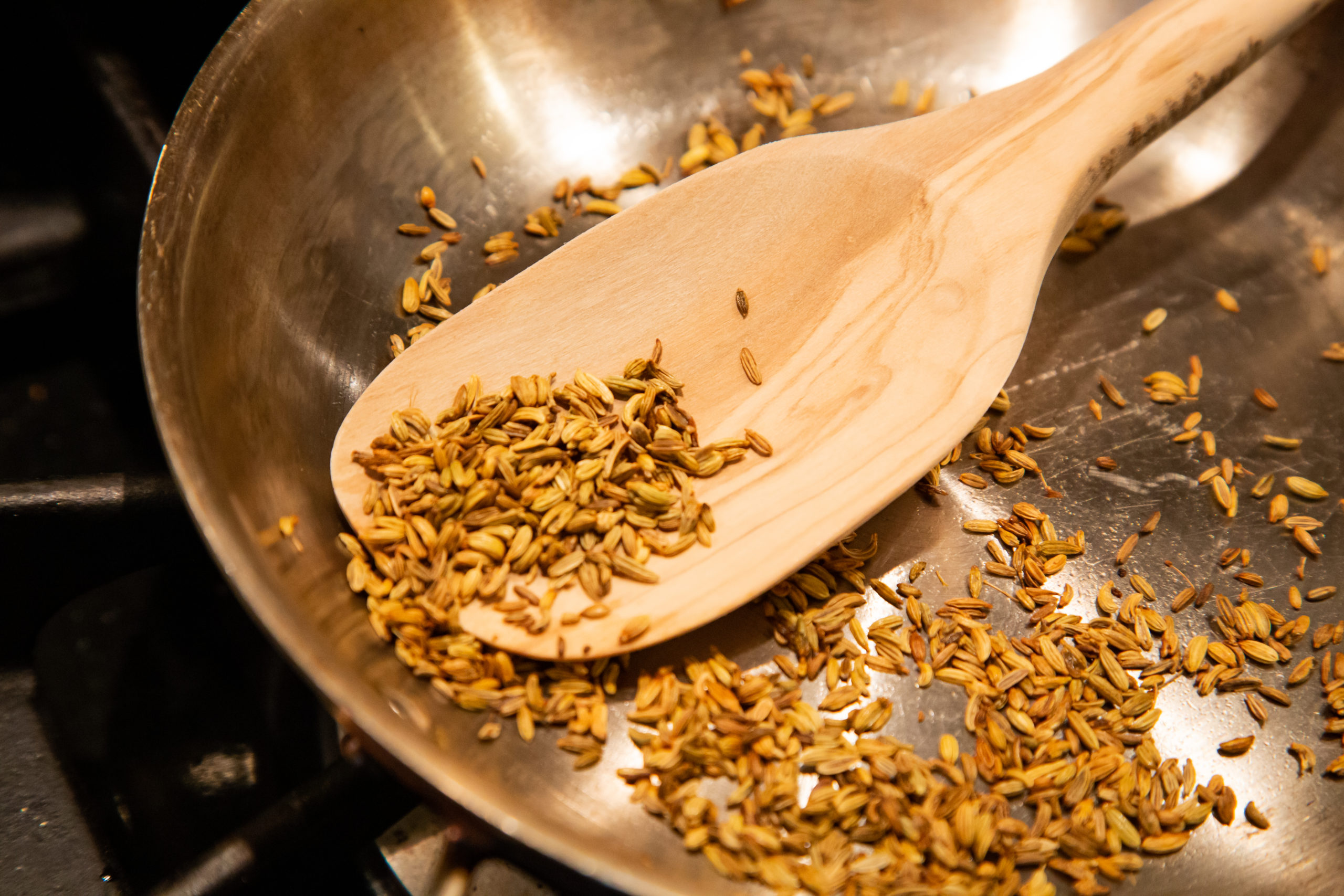 Fennel seed being cooked.