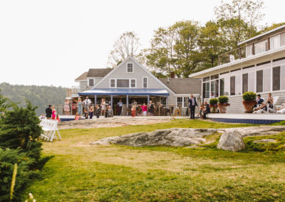 Distant view of outdoor reception mingling of guests