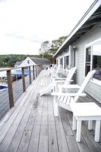 Main lodge shared deck overlooking Linekin Bay.